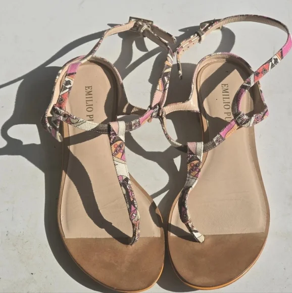 Emilio Pucci Leather Sandals Sz 36 (6) Women Buckle Colorful Italy Luxury Rare - Picture 5 of 11